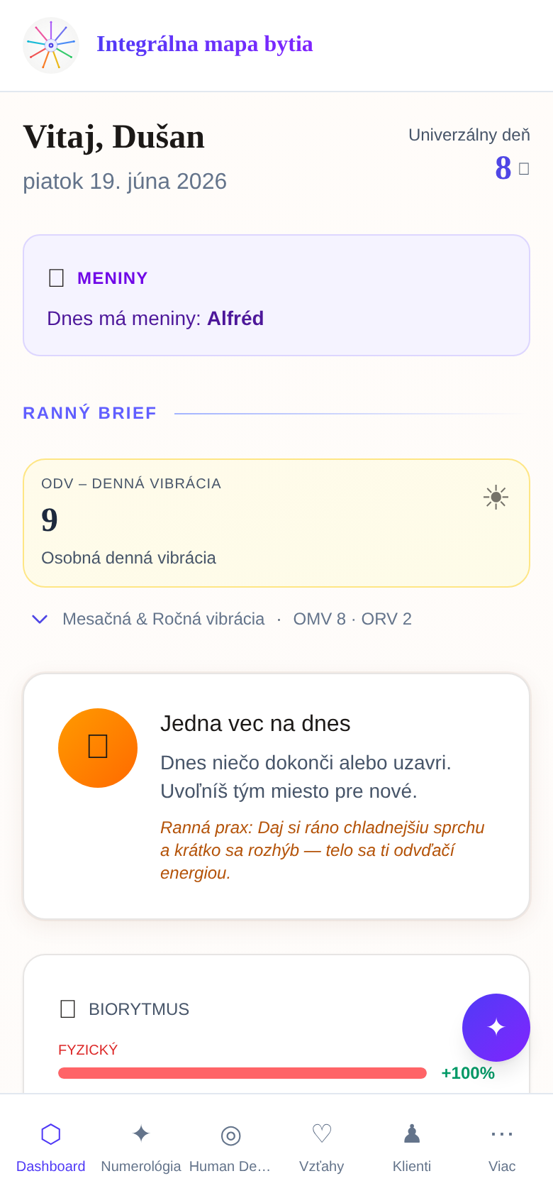Ukážka aplikácie — denný prehľad